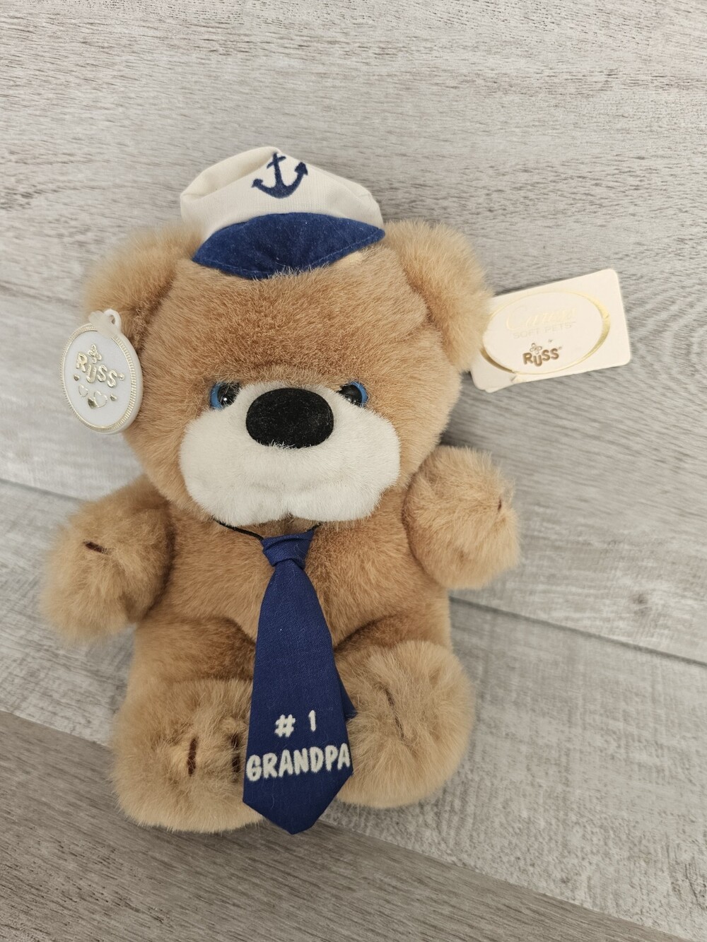 Russ Berrie #1 Grandpa Teddy Bear Plush Stuffed Sailor Tan Caress Soft Pet Rare